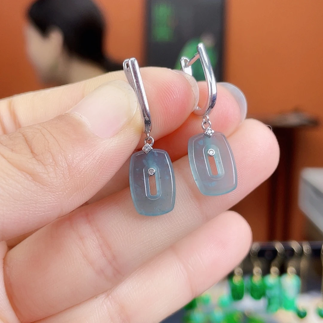 翡翠银S925镶嵌耳饰