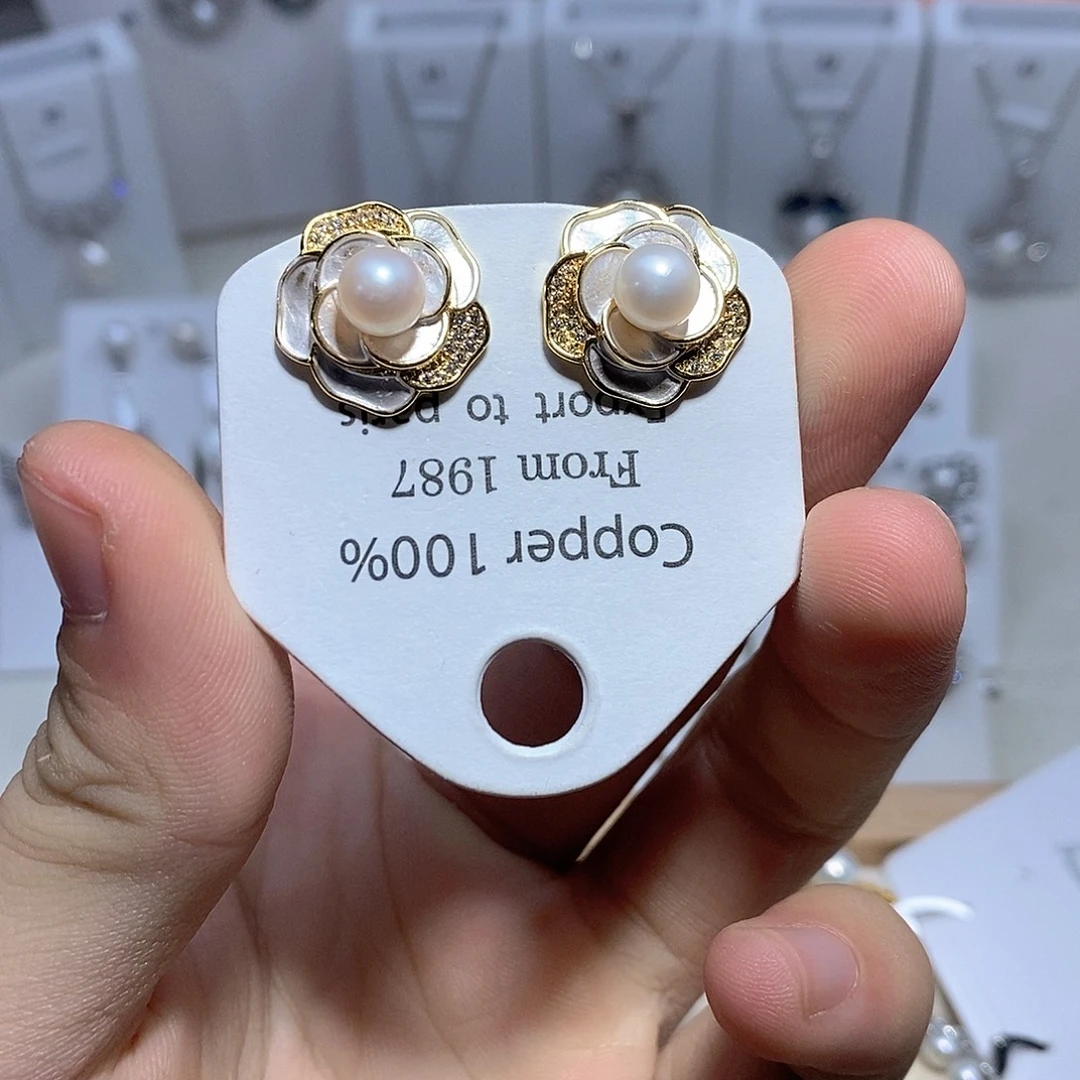 银S925镶嵌耳坠淡水珍珠