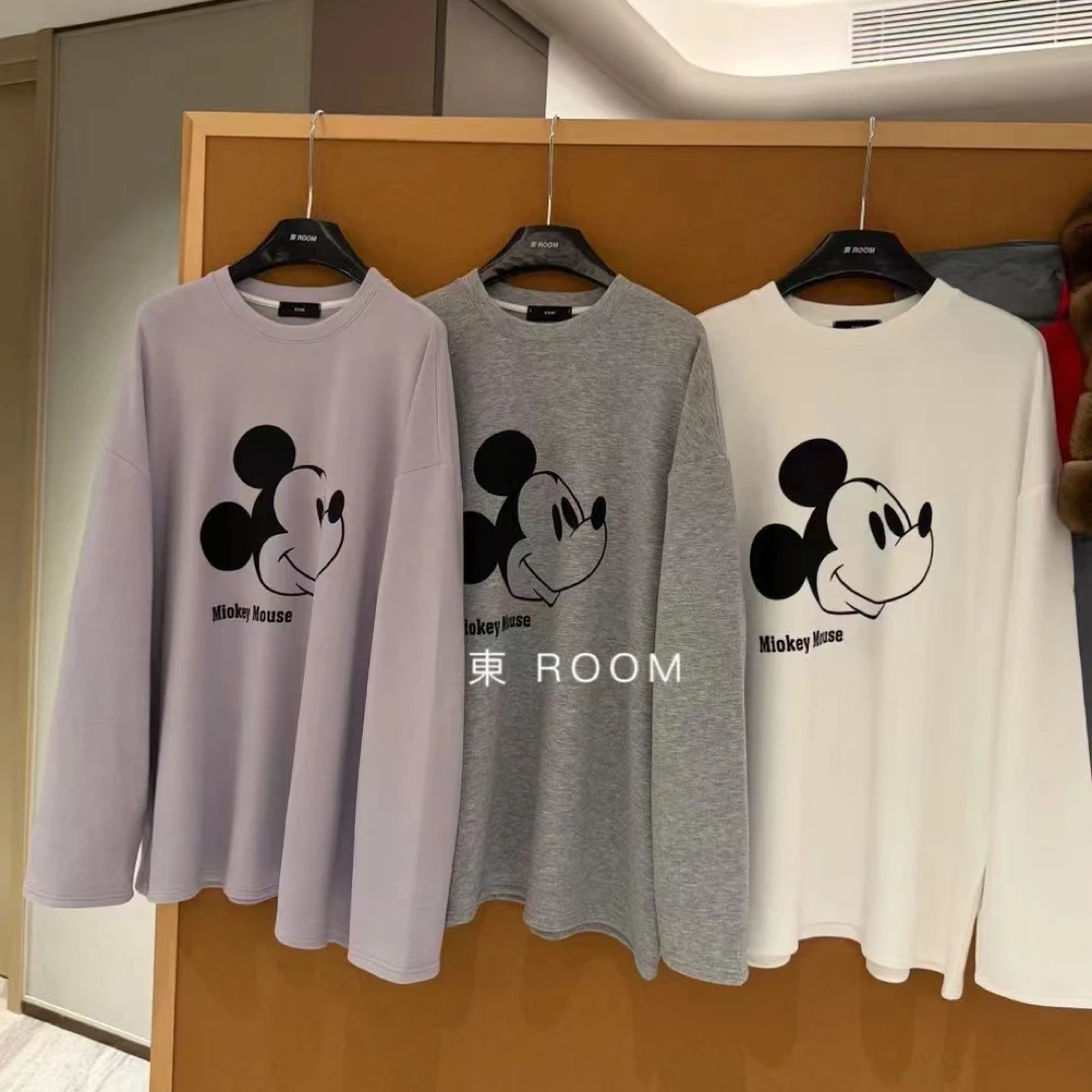 【東Room】2025年冬季新款磨毛米奇长袖T恤加绒百搭秋冬打底衫女