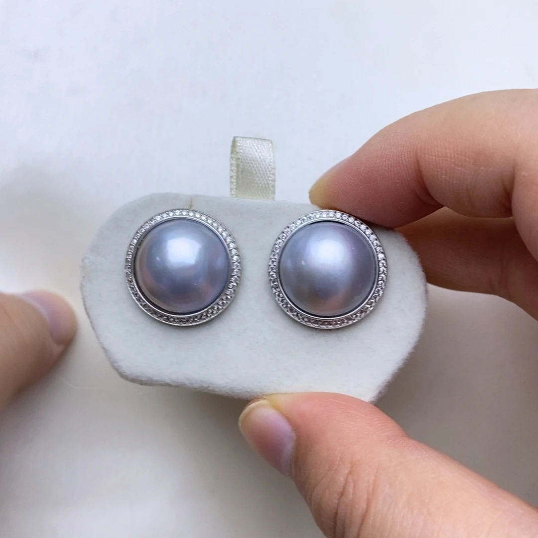 耳饰拼合珍珠（马贝珠）银S925镶嵌