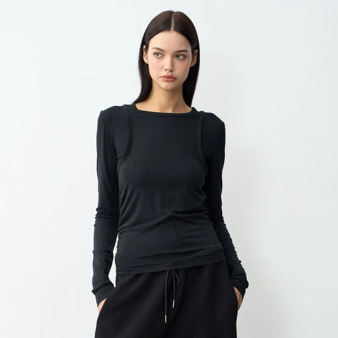 ZSTF 春秋假两件拼接长袖打底衫女修身显瘦时尚休闲百搭内搭上衣