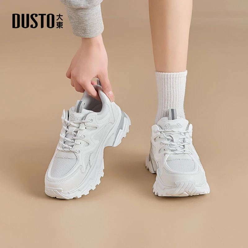 大东女鞋2025春季新款老爹鞋女休闲圆头系带厚底小个子运动鞋0365