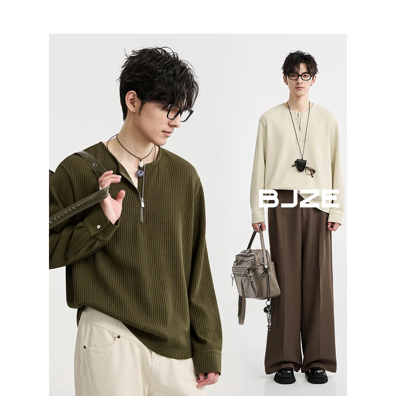 伯爵卓尔25秋季款半拉链长袖T恤男士宽松休闲针织圆领上衣T531423