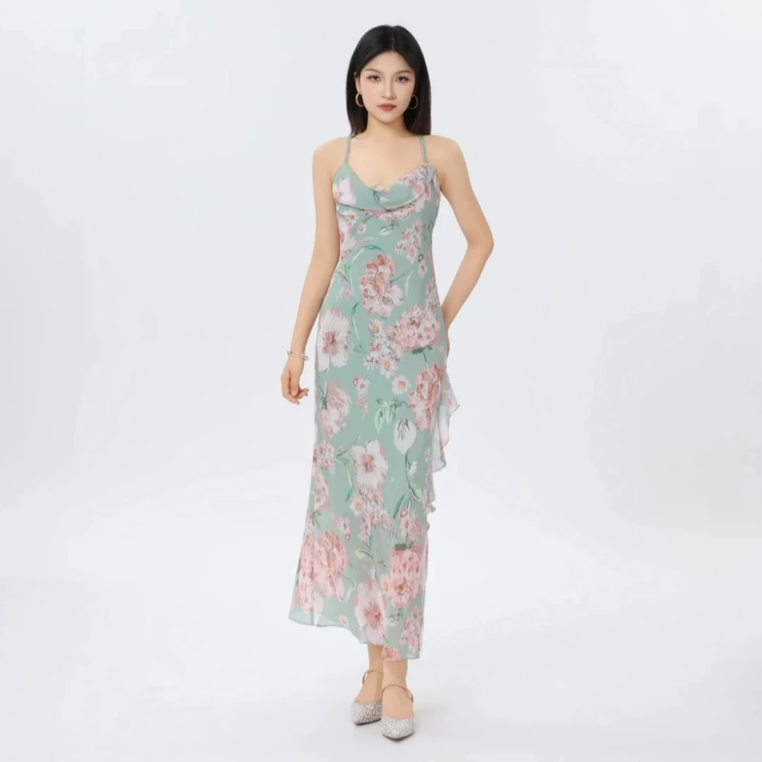 AMASS/阿玛施夏季碎花吊带裙法式浪漫修身印花气质连衣裙550045