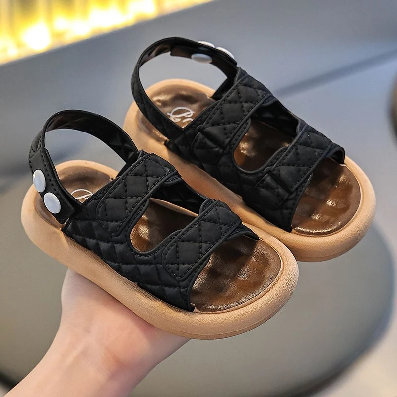 儿童夏季新款凉鞋男童室内软底中大童露趾宝宝搭扣沙滩鞋女童凉鞋