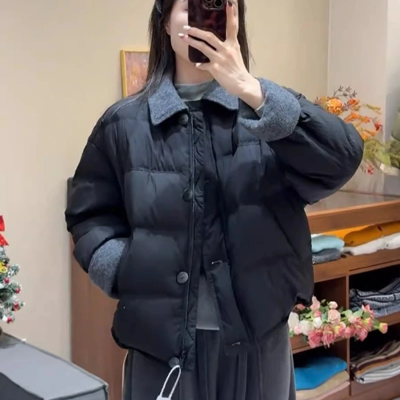 撞色翻领棉服外套女短款2026冬季新款韩版小个子加厚保暖棉袄上衣