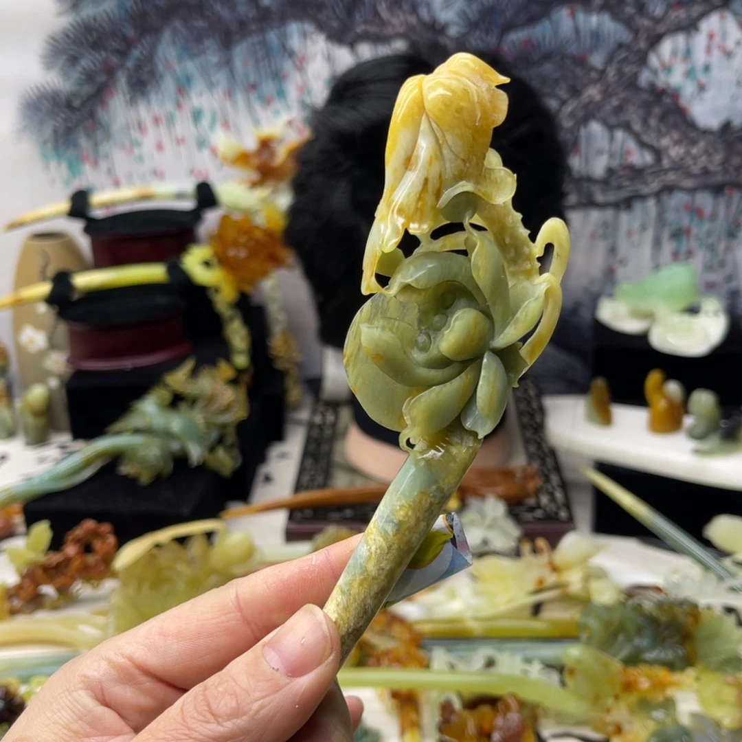 【闪购商品】蛇纹石玉发饰合金延