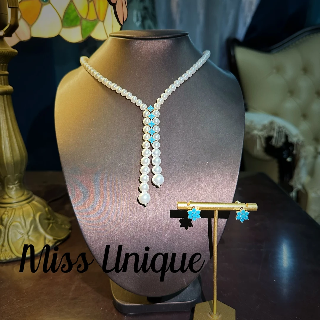 E9034松松双条白珠珠项链套装