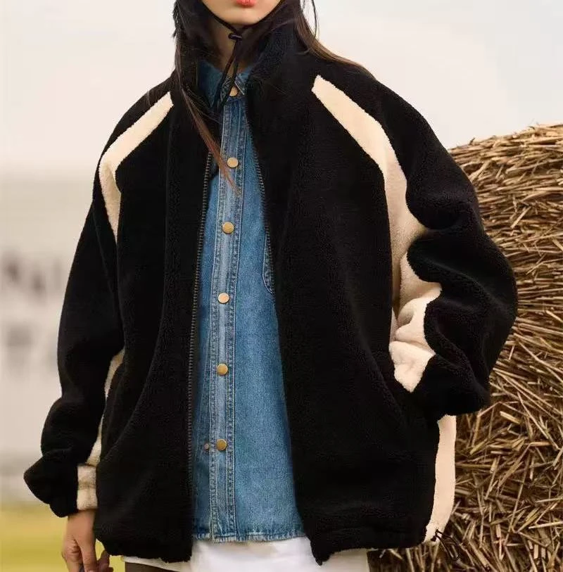 恒鑫安拼接韩版连帽毛毛外套-直播间实物为准