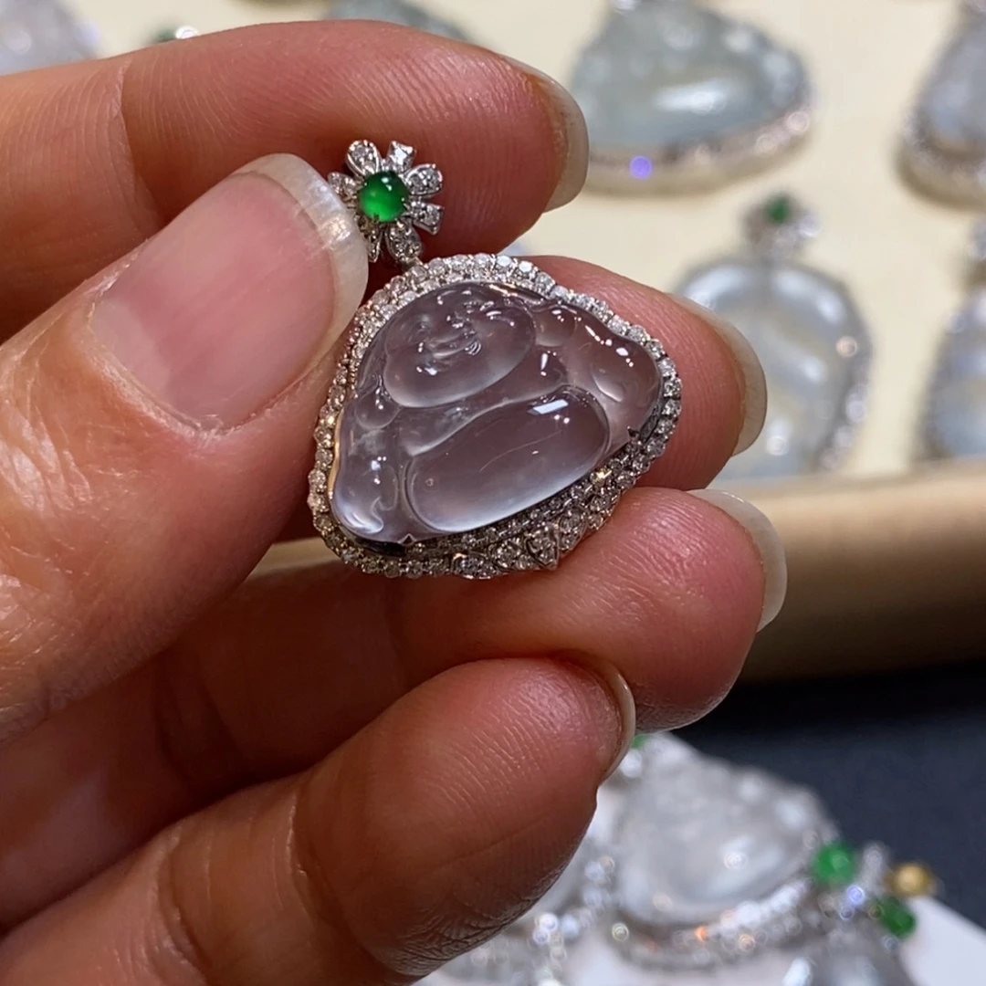 翡翠18K金镶嵌吊坠(不含链)佛公