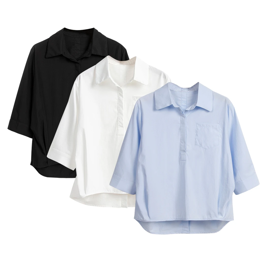 RAIN▪CUN星驰丨大码衬衣 时尚纯色潮流休闲宽松百搭女短袖衬衫131