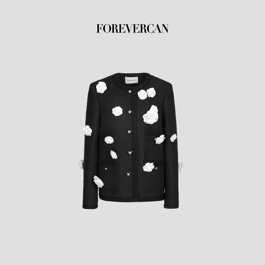 FOREVERCAN“花朝月夜”英国进口粗花呢立体山茶花西装外套 SC22679