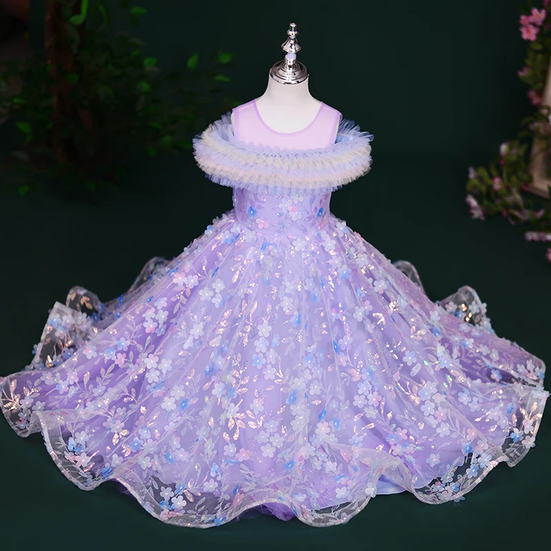 7817女童礼服轻奢生日花童女孩公主裙儿童主持人钢琴演出婚礼