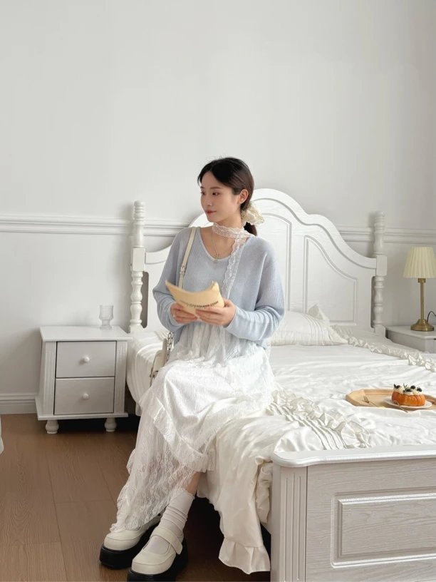 小颖家气质u领冰丝针织衫