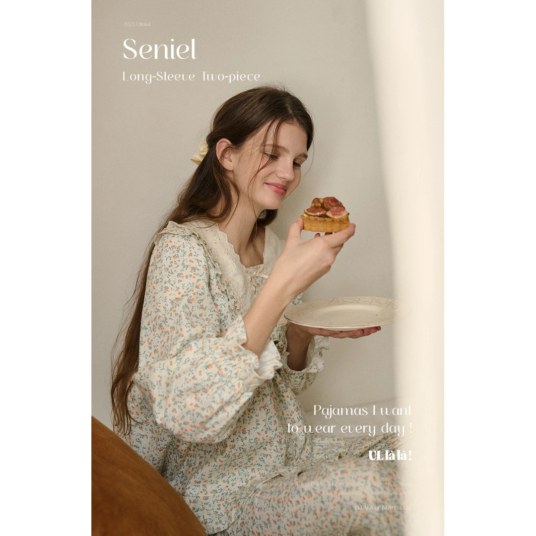 Ullala乌拉拉韩国进口甜美纯棉睡衣套装女秋冬家居服娃娃领25304