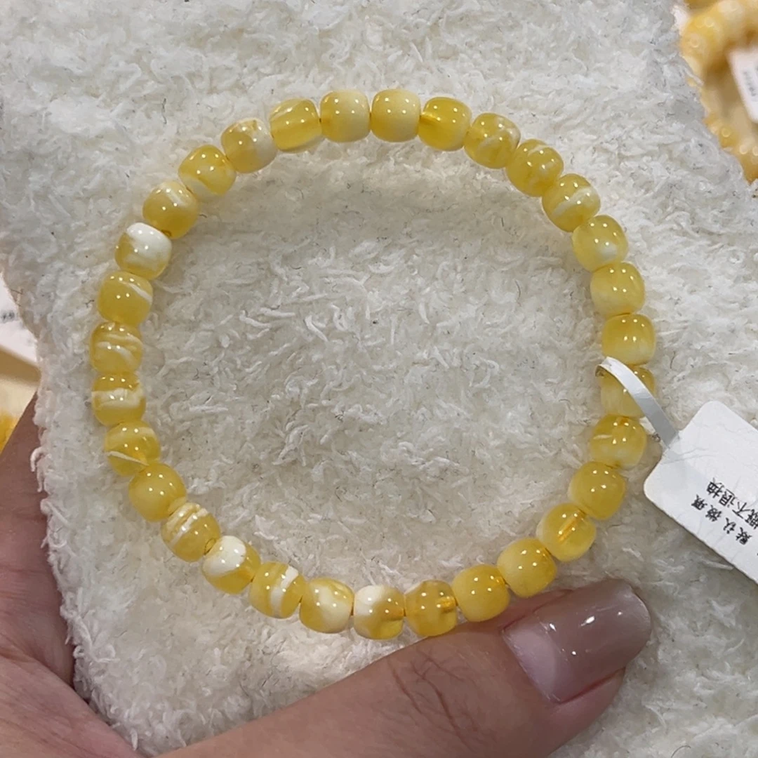 蜜蜡未镶嵌手链6.5m金白溶洞老型手串