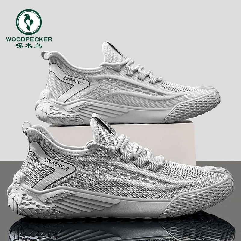 【正品】啄木鸟男鞋2025新款夏透气薄款休闲鞋男士防臭飞织鞋网面鞋