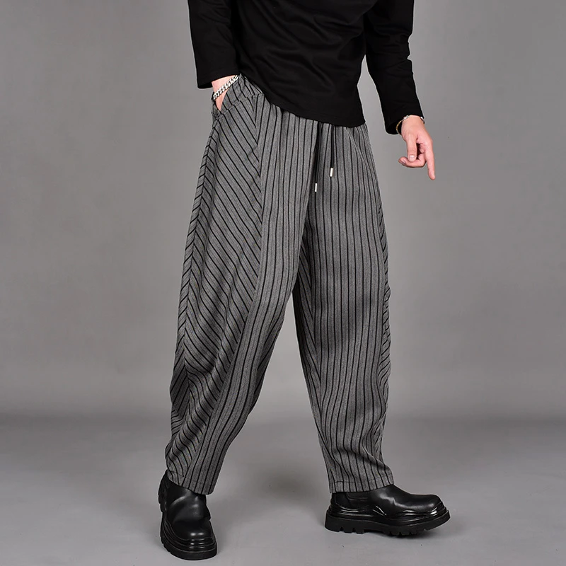 阔腿裤日韩系发型师休闲裤条纹拼接宽松男冬季锥形撞色哈伦小脚裤