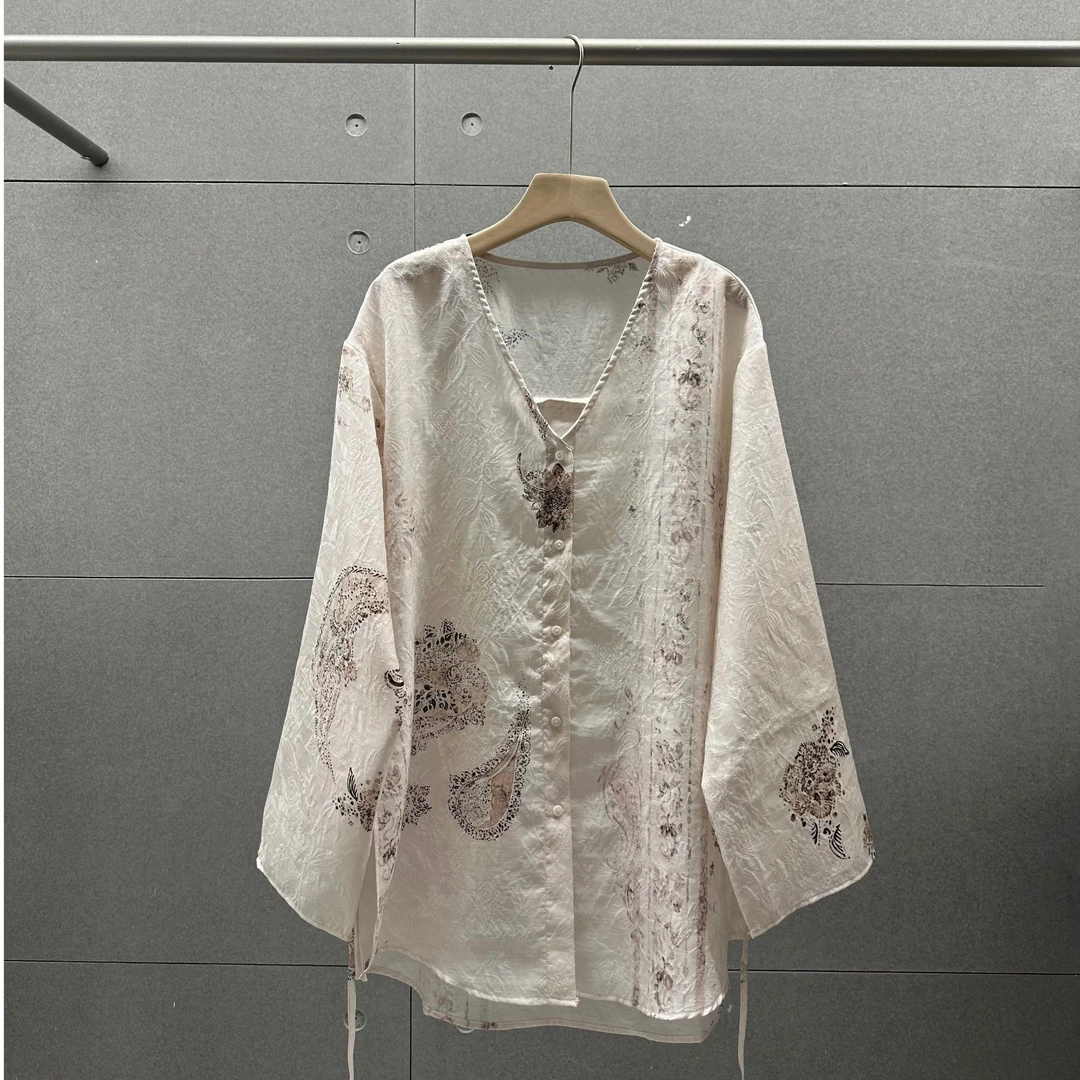 YAOPEIQI 夏季定制国风天丝亚麻腰果花衬衣女 YP601#CJ3097