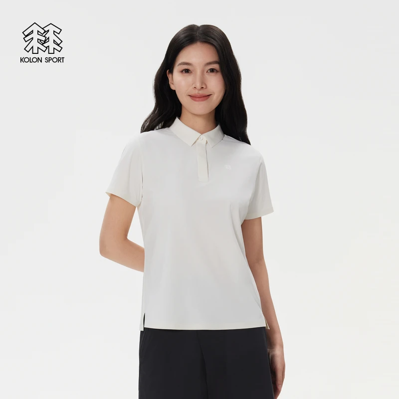 KOLON SPORT可隆无缝压胶POLO接触凉感女士上衣夏短袖保罗衫