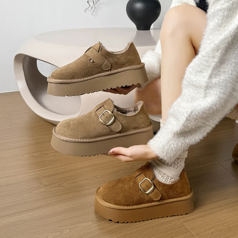 厚底雪地靴女款冬季加绒美拉德乐福棉鞋新款一脚蹬复古勃肯鞋