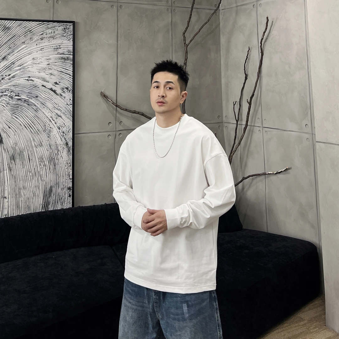 到位男装25新款春季百搭300G休闲极简净版纯棉长袖T恤SF809