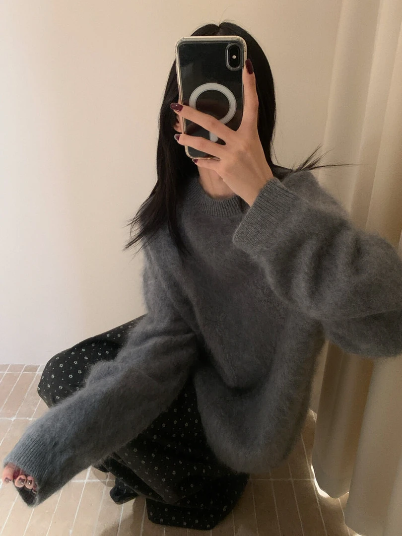 手工绣100%美丽诺羊毛拉绒毛衣0044