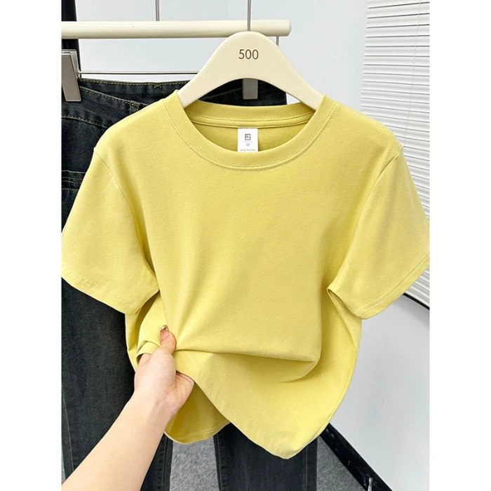夏季新款2025年圆领正肩短袖时尚简约ins风显瘦T恤韩版圆领打底
