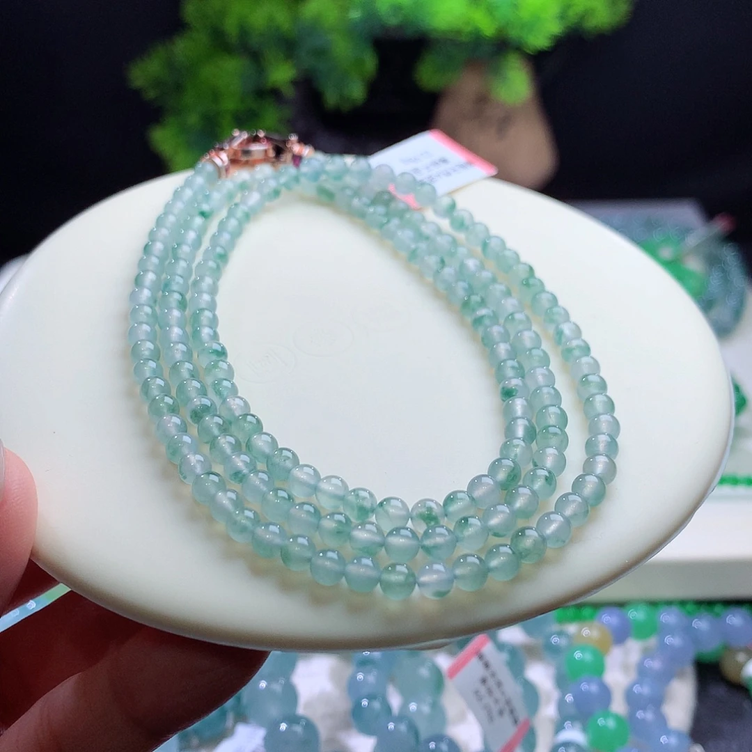 翡翠未镶嵌项链卡4.3mm冰起光 冰飘花