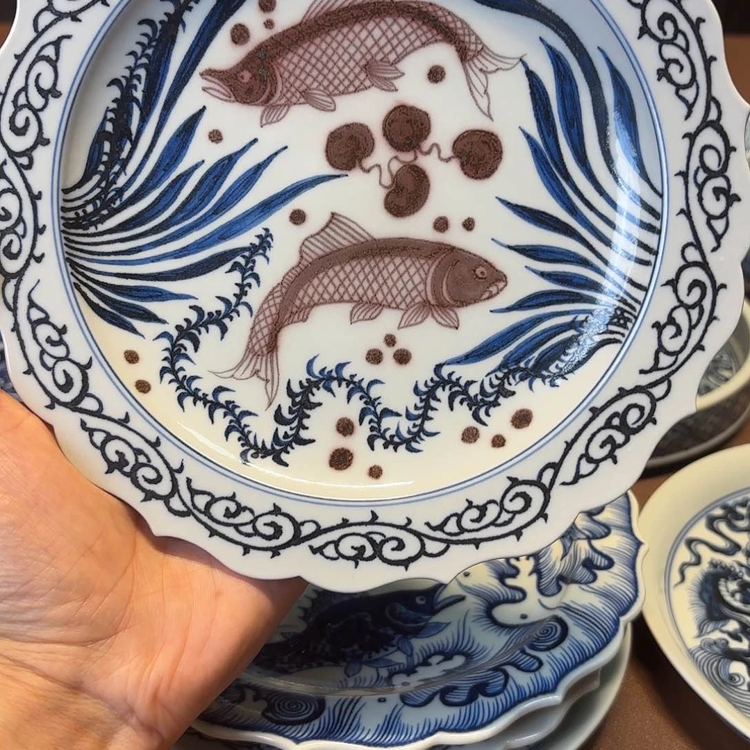 瓷片景德镇手绘茶具福利釉里红壶承