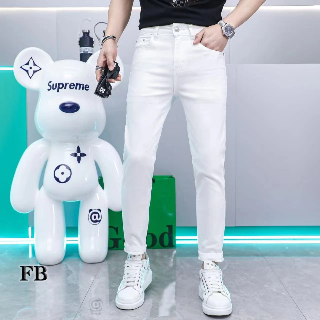 夏季新款时尚潮流修身男士白色黑色男牛仔裤1082