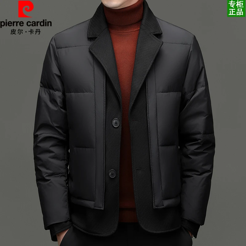 皮尔卡丹男装轻奢百搭西装领羽绒服冬季鸭绒保暖商务休闲宽松外套