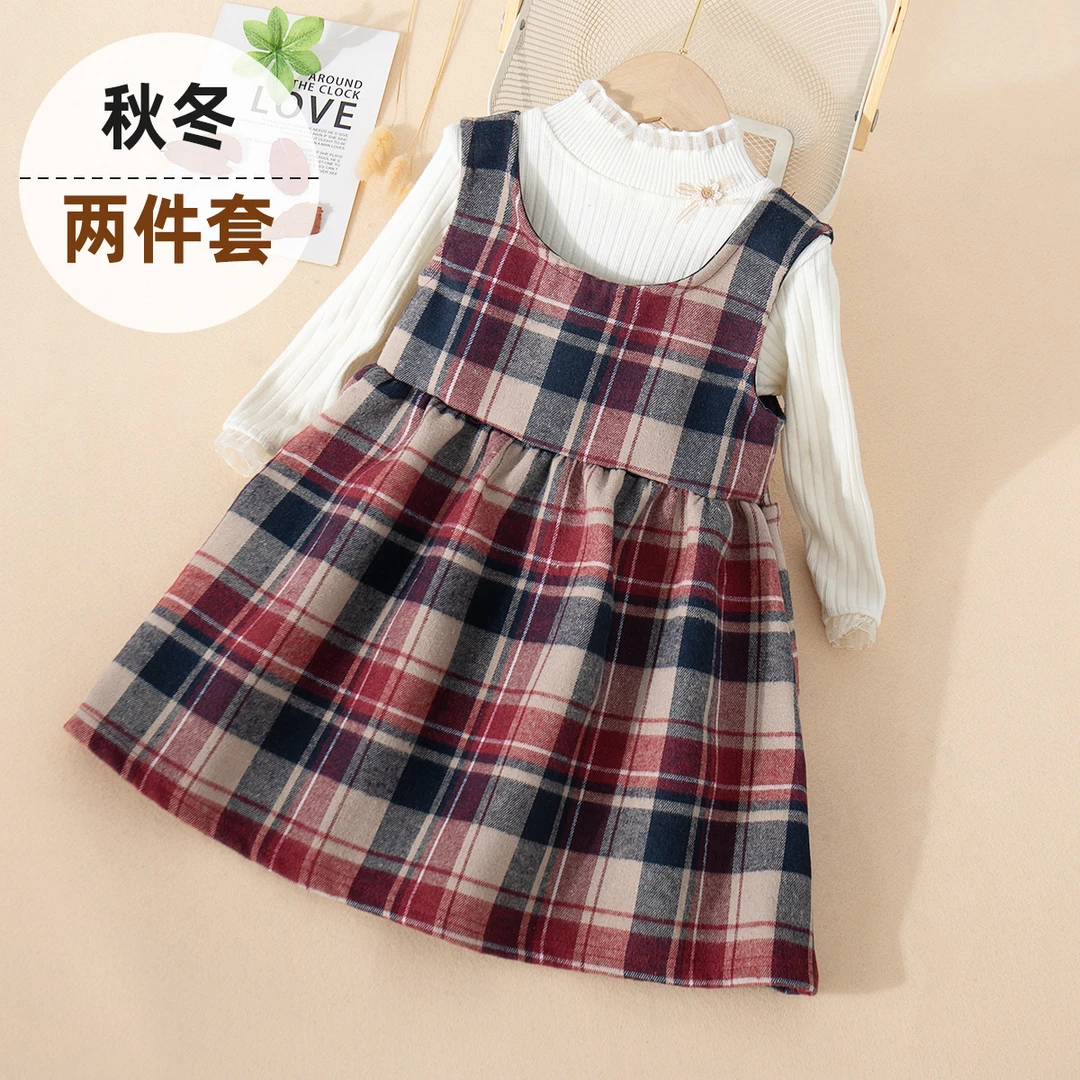 童装女童春秋连衣裙两件套儿童秋装女宝宝呢子背心裙打底衫