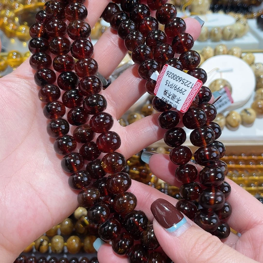 琥珀未镶嵌手链11m红