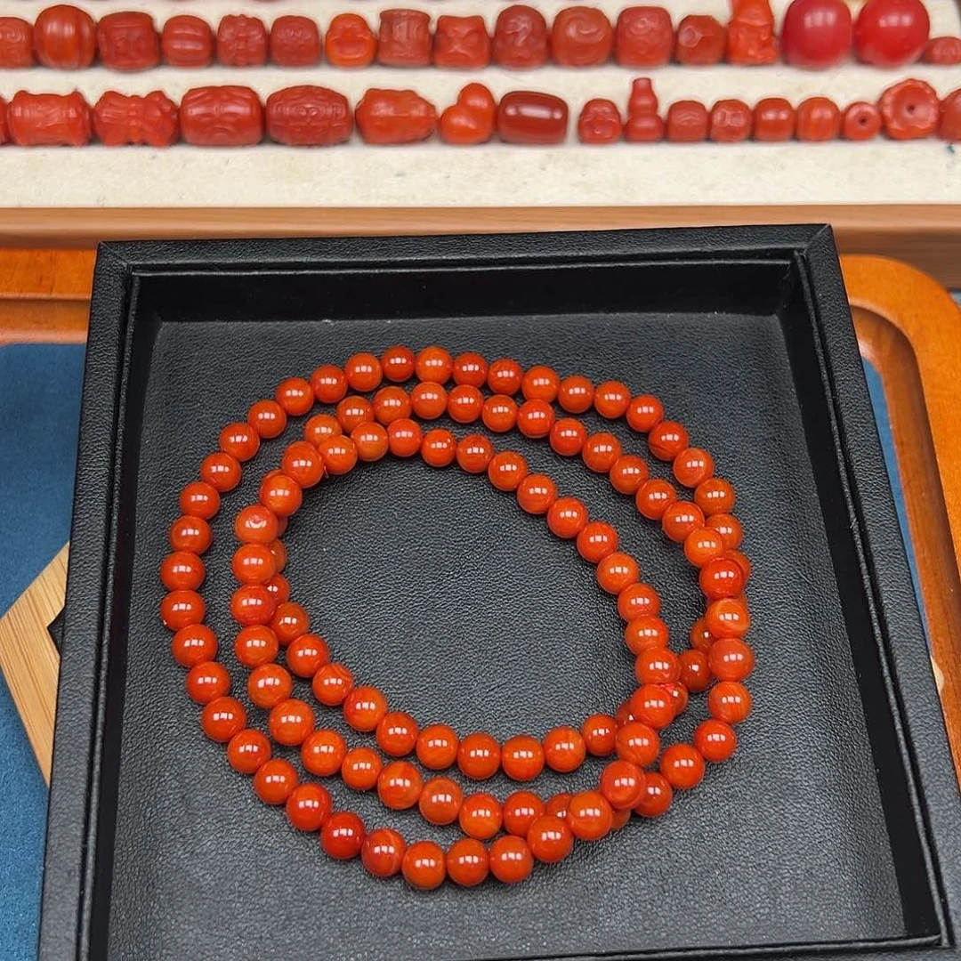 南红玛瑙未镶嵌卡6火焰纹柿子红108