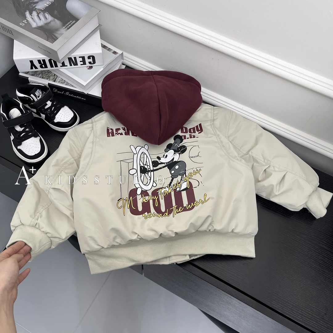 新【文文妈现货】秋冬加厚夹棉外套韩版洋气假两件休闲连帽HYP1977