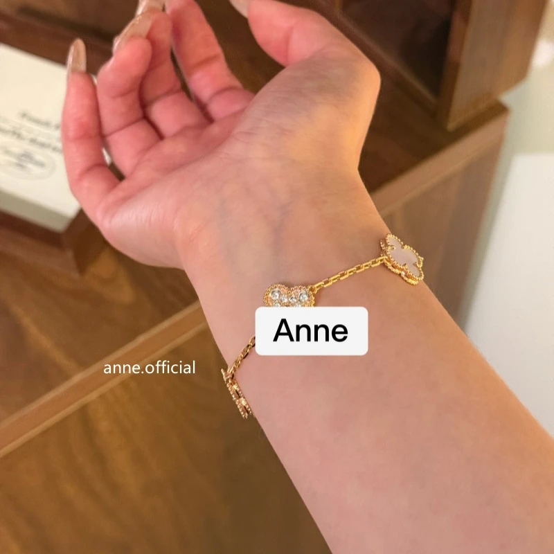 铜合金手链 【S224】粉贝四叶草镶锆超闪气质手链