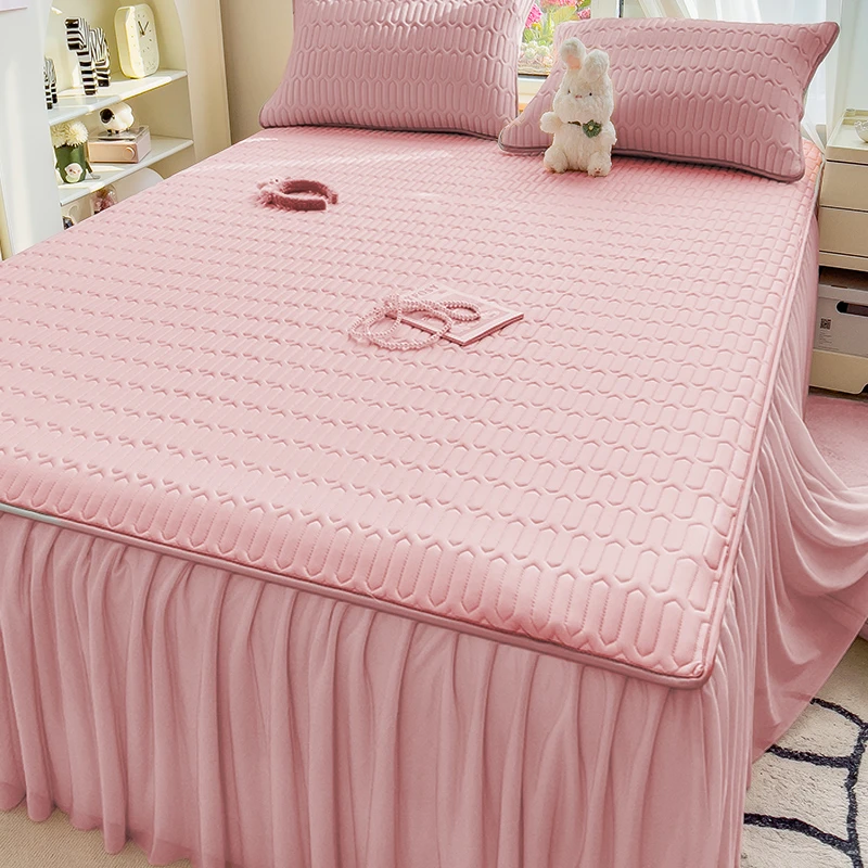 乳胶凉席三件套可水洗冰丝席子夏季学生宿舍单双人床裙款空调席