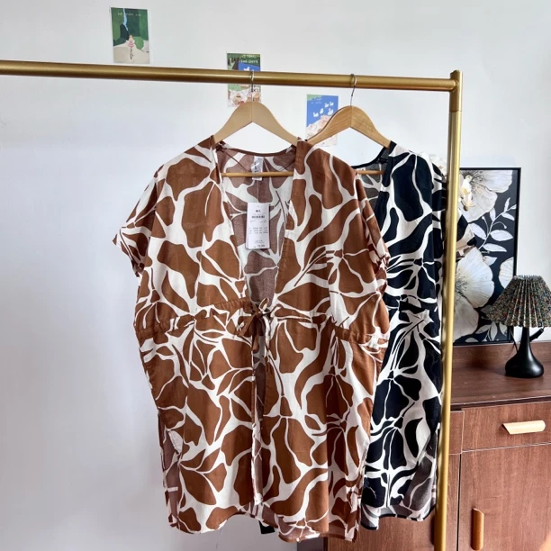 夏季新款撞色印花棉麻开襟衬衫