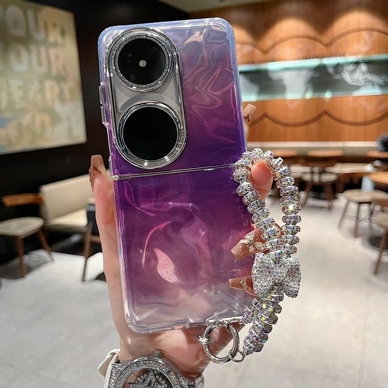 适用华为pocketS折叠屏新款手机壳时尚炫彩镭射水波纹挂绳防摔