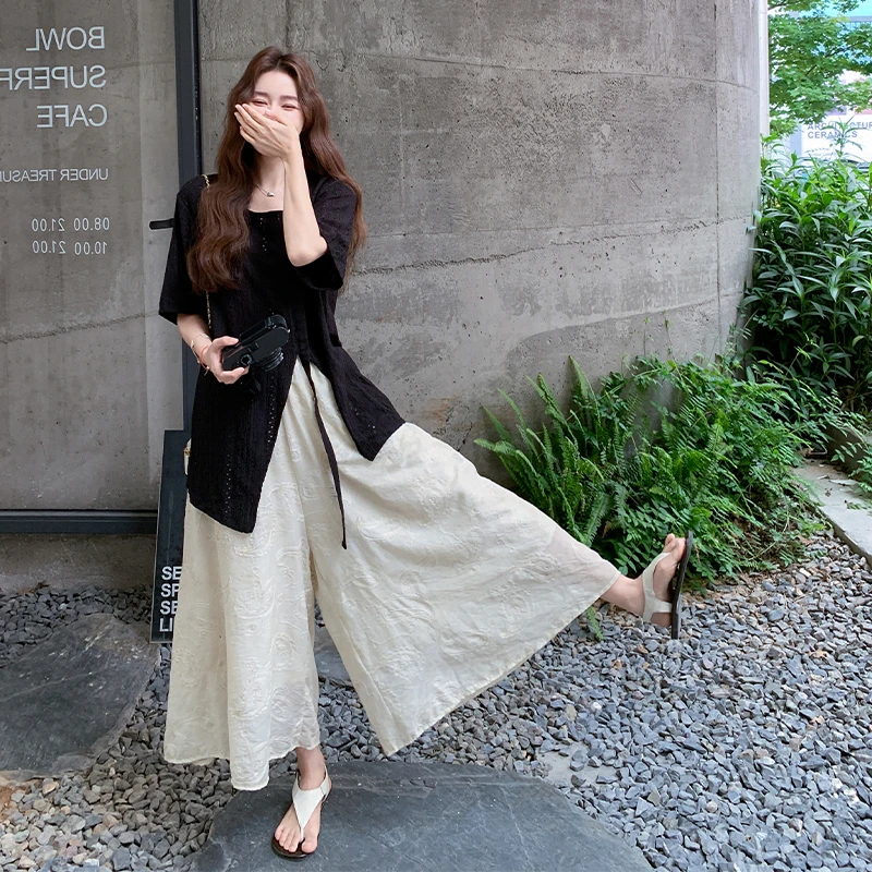 轻熟风法式T恤夏季阔腿裤套装女2025夏装今年流行显瘦超火两件套