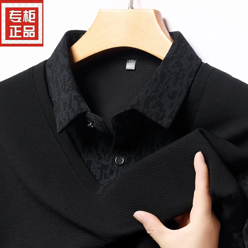 【专柜正品】春秋新款高品质商务男士休闲长袖假两件翻领薄款POLO潮