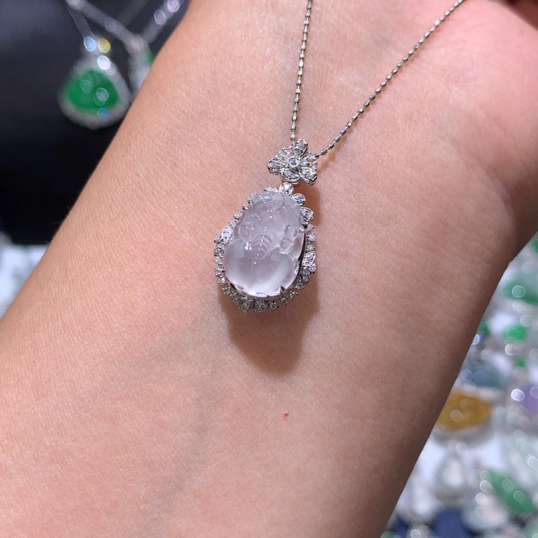 翡翠18K金镶嵌吊坠(不含链)