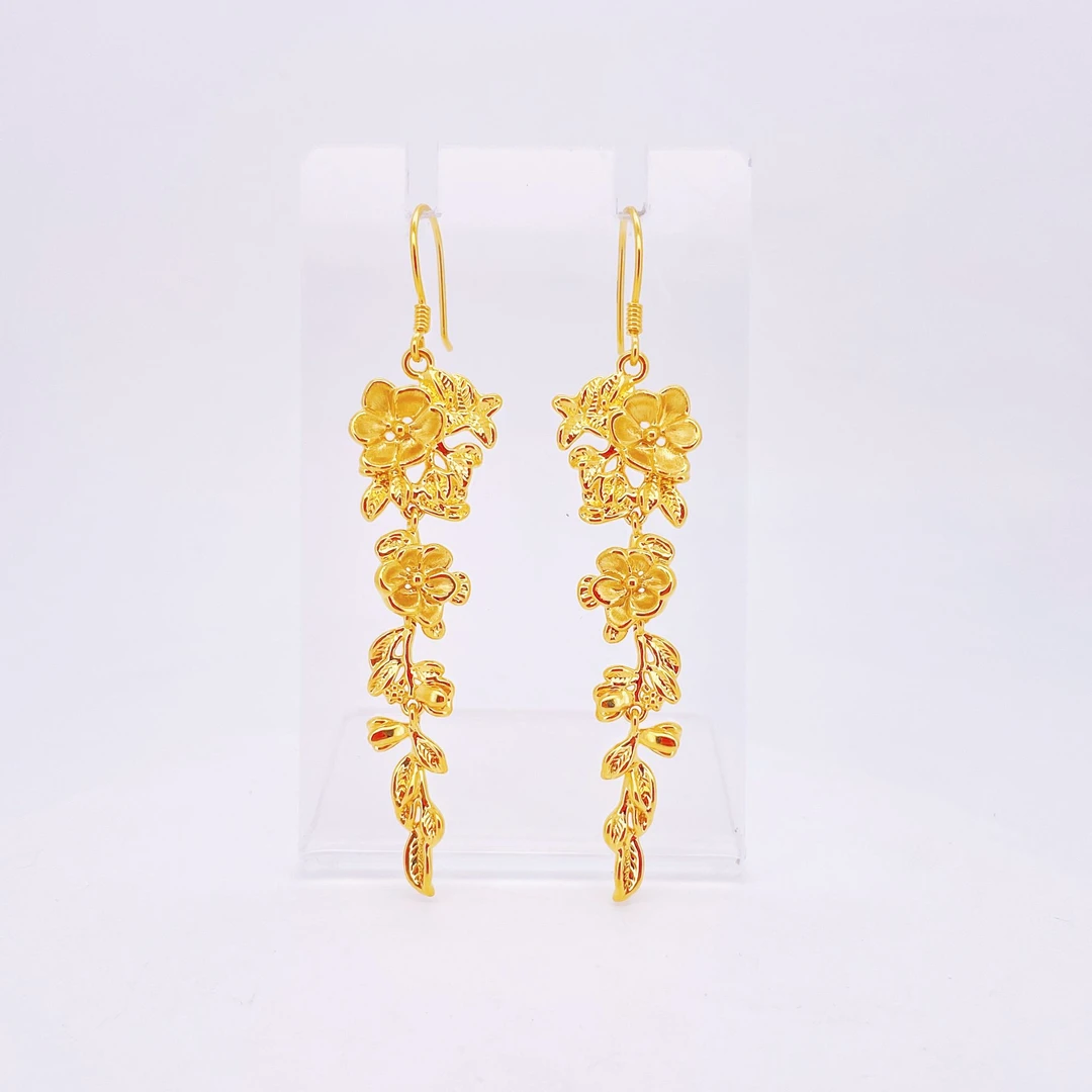 足金999黄金繁花金耳钩8.04 *