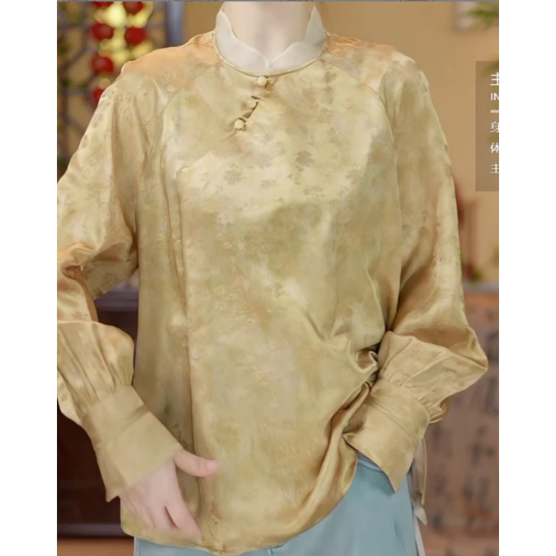 潘一抹微蓝 2024新款 新中式气质百搭衬衫 27624