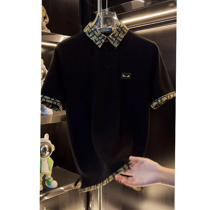 美式轻奢休闲男装上衣2025夏季新款设计感恶魔之眼宽松POLO领短袖
