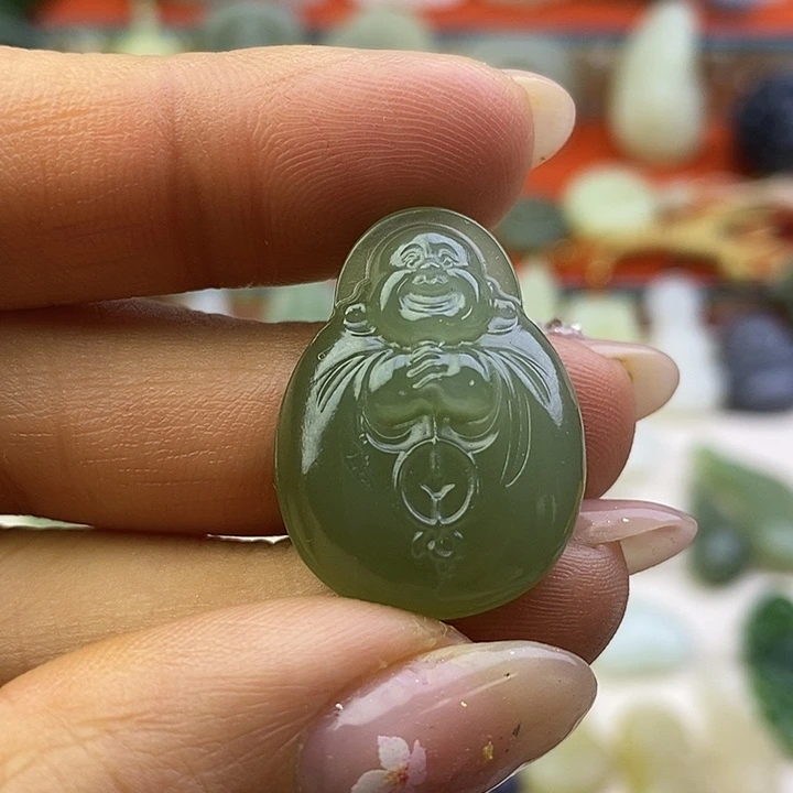 和田玉未镶嵌颈饰湖水绿宝宝佛吊坠