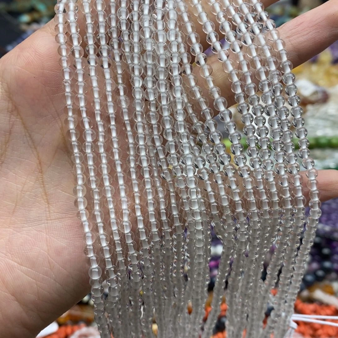 未镶嵌玛瑙/玉髓珠宝半成品一条纯天然白水晶3.8mm圆珠