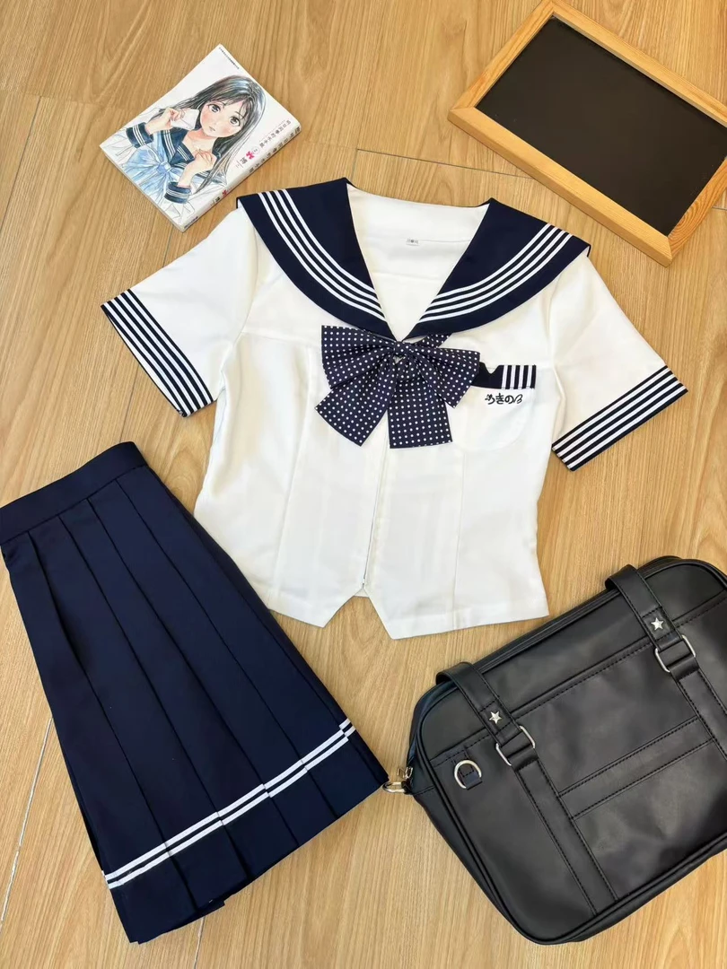 张不烦原创【晴川】学院风甜美清新时尚套装水手服日系jk短袖裙子