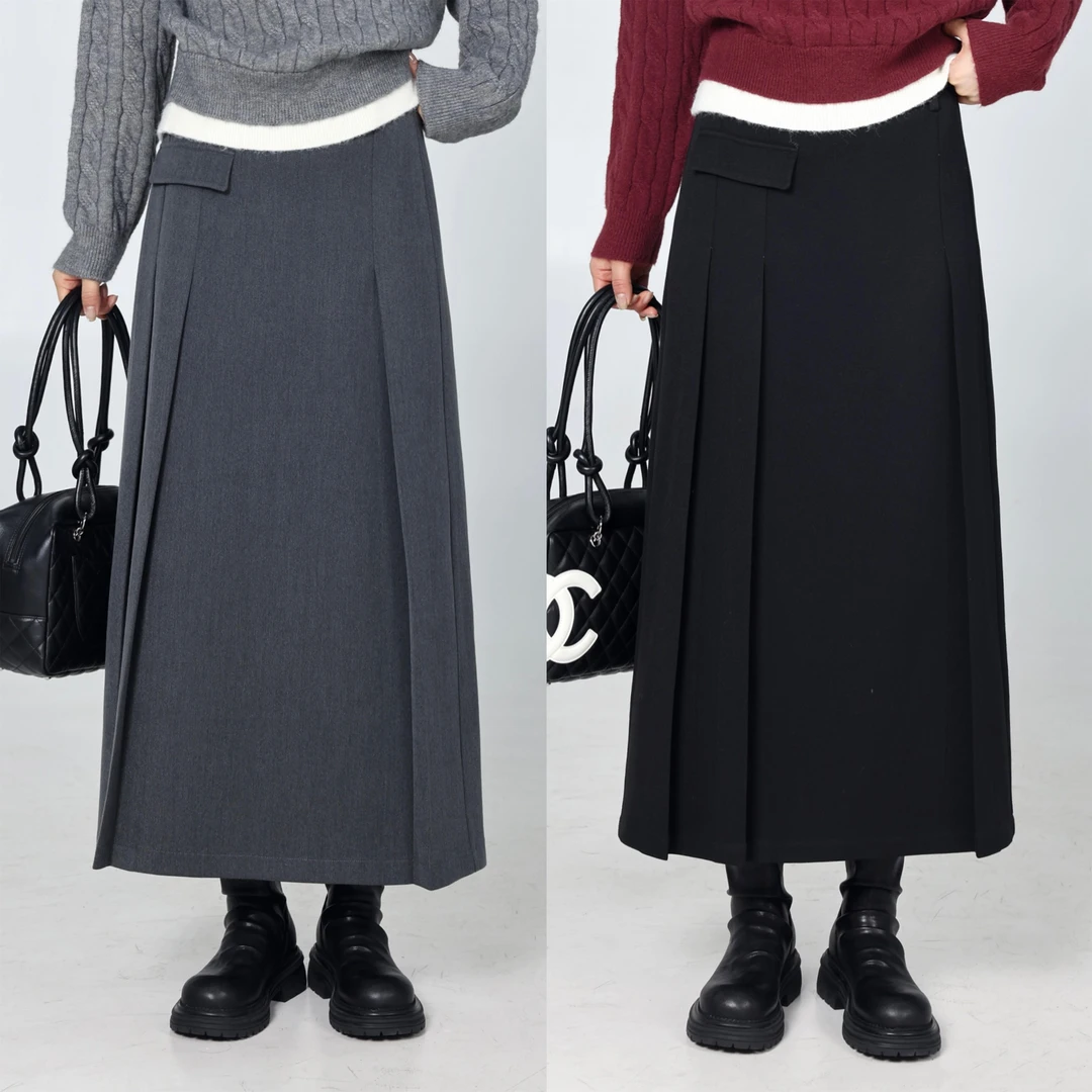 QC三妮【艺术美院】微胖大码女冬不规则显瘦百褶半身裙ZY409B21